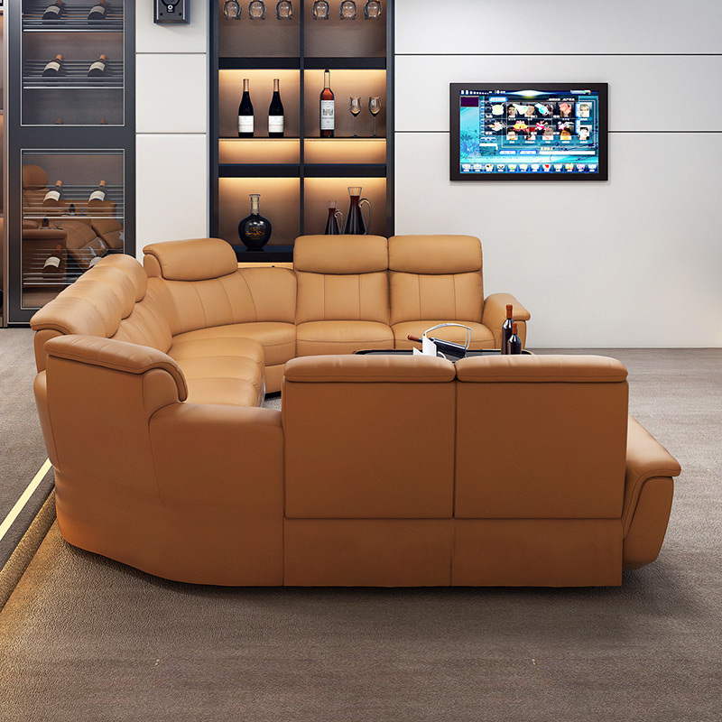 Contact surface cowhide U-shaped arc design AV room private cinema luxury sofa, fully electric stretching function