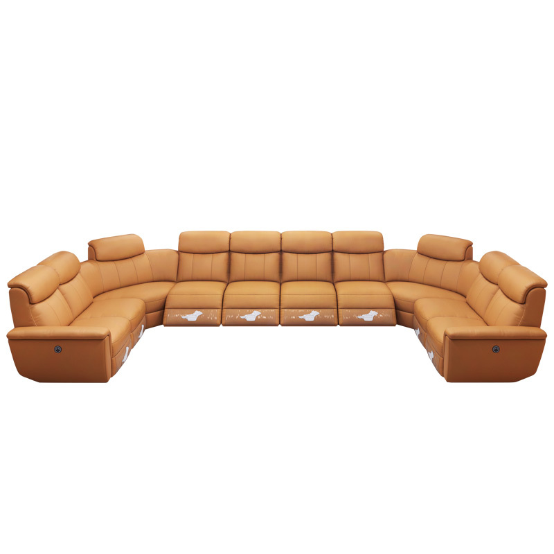 Contact surface cowhide U-shaped arc design AV room private cinema luxury sofa, fully electric stretching function