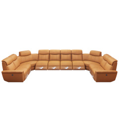 Contact surface cowhide U-shaped arc design AV room private cinema luxury sofa, fully electric stretching function