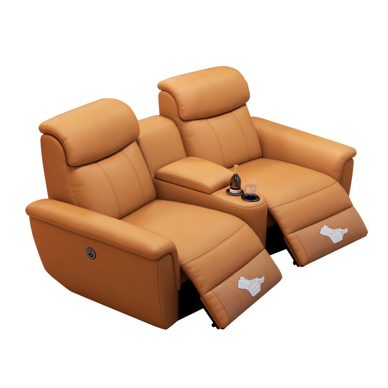 Contact surface cowhide two-seat and middle console arc design video room private cinema sofa luxury, all-electric stretching function
