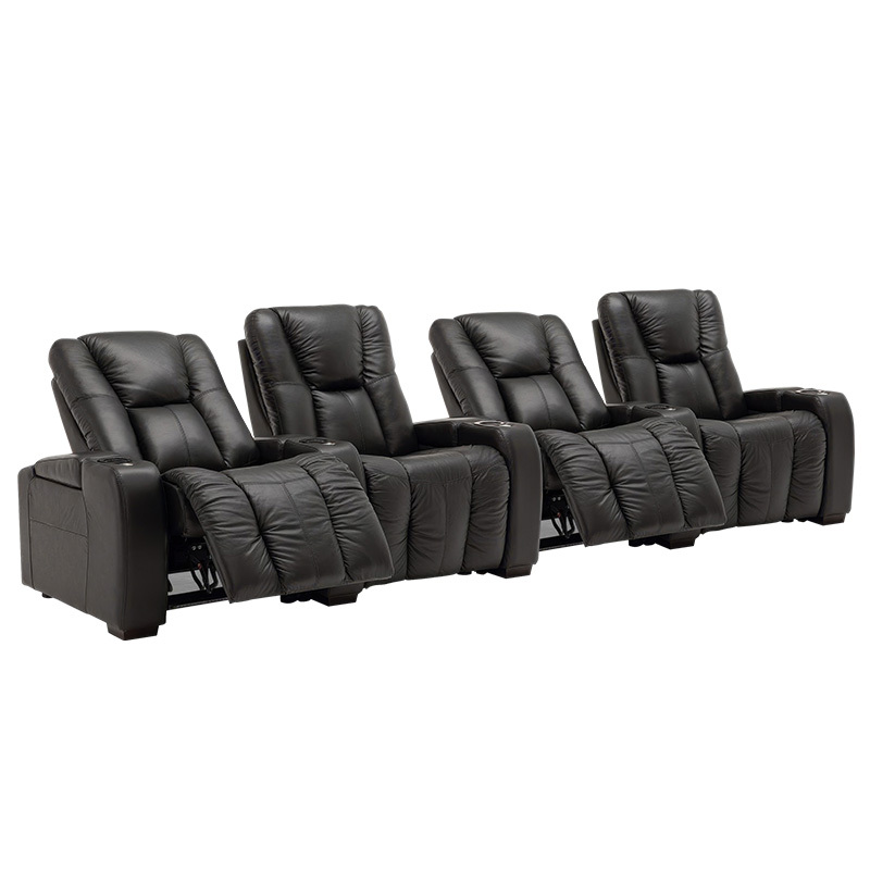 Contact surface cowhide  four-seat console video room private cinema sofa luxury, all-electric stretching function，design of refrigeration system
