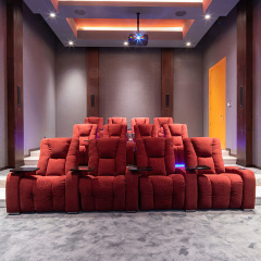 Contact surface cowhide  four-seat console video room private cinema sofa luxury, all-electric stretching function，design of refrigeration system