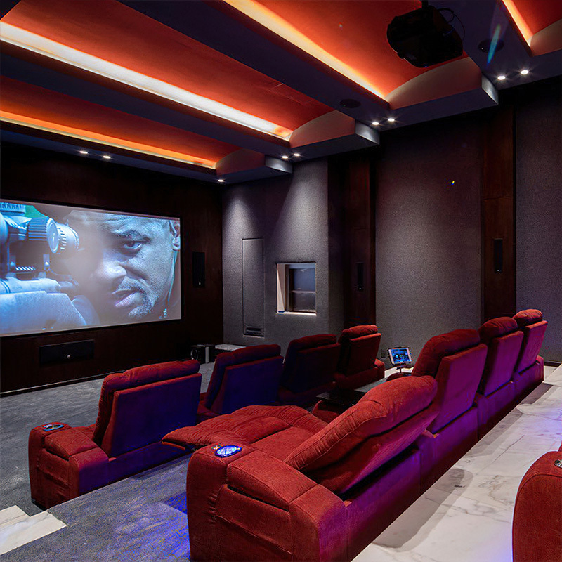 Contact surface cowhide  four-seat console video room private cinema sofa luxury, all-electric stretching function，design of refrigeration system