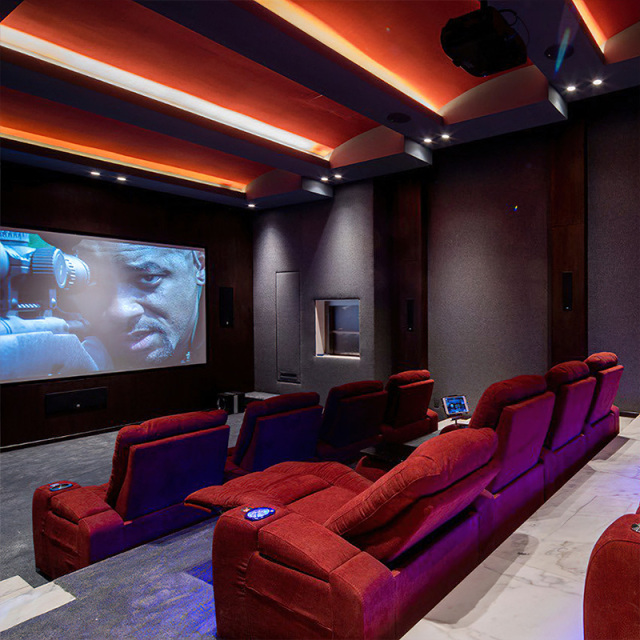 Contact surface cowhide  four-seat console video room private cinema sofa luxury, all-electric stretching function，design of refrigeration system