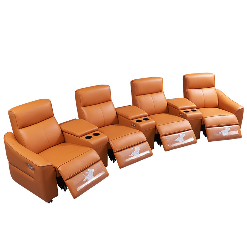 Contact surface cowhide tfour-seat and 3 middle console arc design video room private cinema sofa luxury, all-electric stretching function