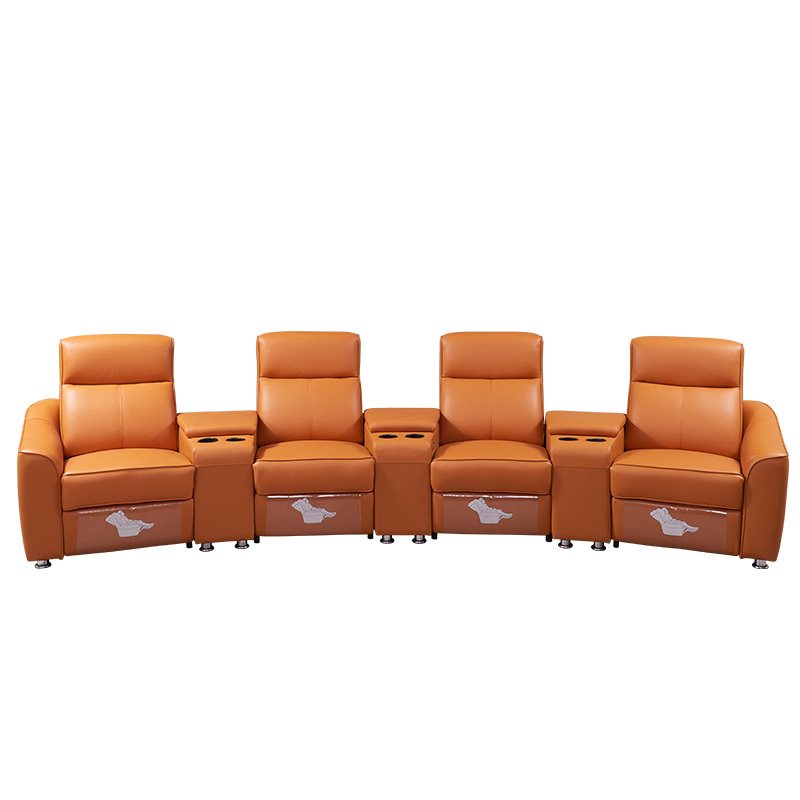 Contact surface cowhide tfour-seat and 3 middle console arc design video room private cinema sofa luxury, all-electric stretching function