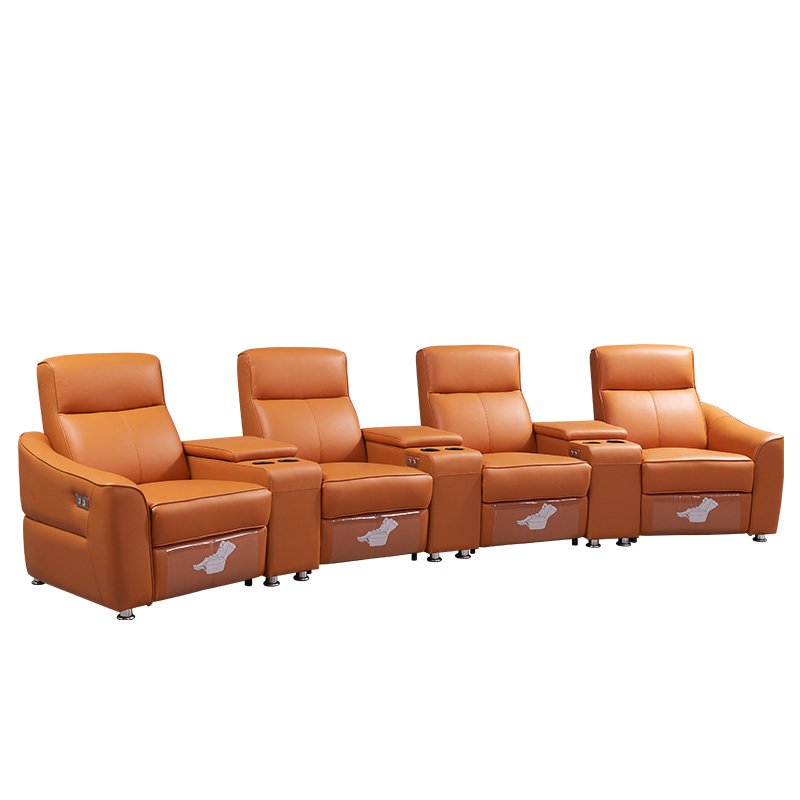 Contact surface cowhide tfour-seat and 3 middle console arc design video room private cinema sofa luxury, all-electric stretching function