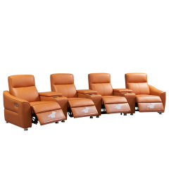 Contact surface cowhide tfour-seat and 3 middle console arc design video room private cinema sofa luxury, all-electric stretching function