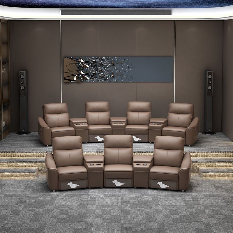 Contact surface cowhide tfour-seat and 3 middle console arc design video room private cinema sofa luxury, all-electric stretching function