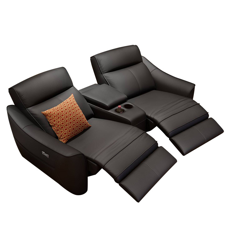 Contact surface cowhide two-seat and middle console arc design video room private cinema sofa luxury, all-electric stretching function