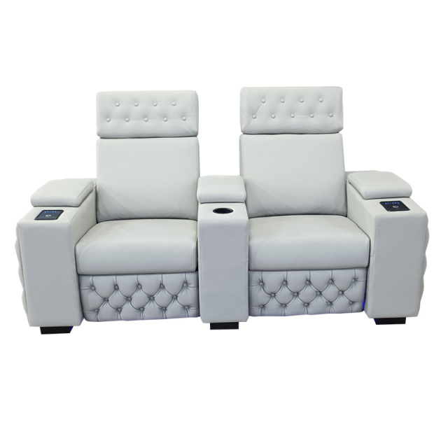 Contact surface cowhide two-seat and middle console video room private cinema sofa luxury, all-electric stretching function