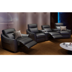 Contact surface cowhide three-seat and 2 middle console arc design video room private cinema sofa luxury, all-electric stretching function