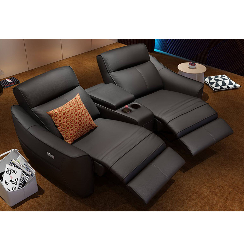 Contact surface cowhide two-seat and middle console arc design video room private cinema sofa luxury, all-electric stretching function