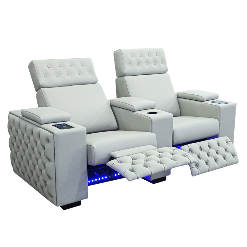 Contact surface cowhide two-seat and middle console video room private cinema sofa luxury, all-electric stretching function