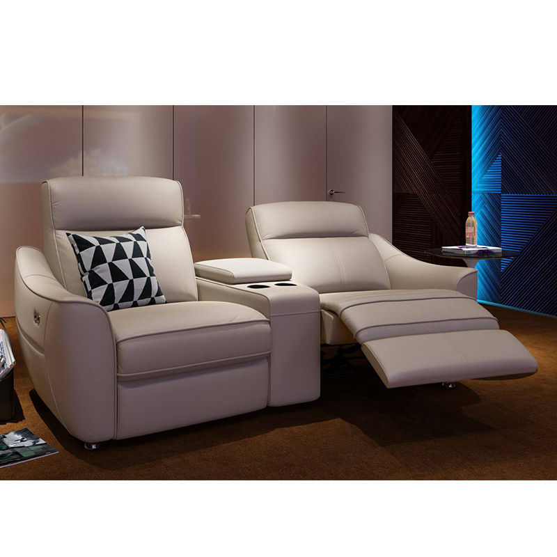 Contact surface cowhide two-seat and middle console arc design video room private cinema sofa luxury, all-electric stretching function