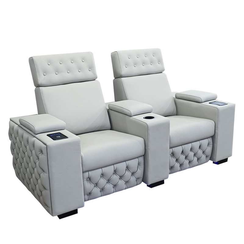 Contact surface cowhide two-seat and middle console video room private cinema sofa luxury, all-electric stretching function