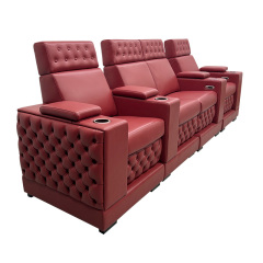Contact surface cowhide four-seat and 2 middle console video room private cinema sofa luxury, all-electric stretching function，Specially raised base design
