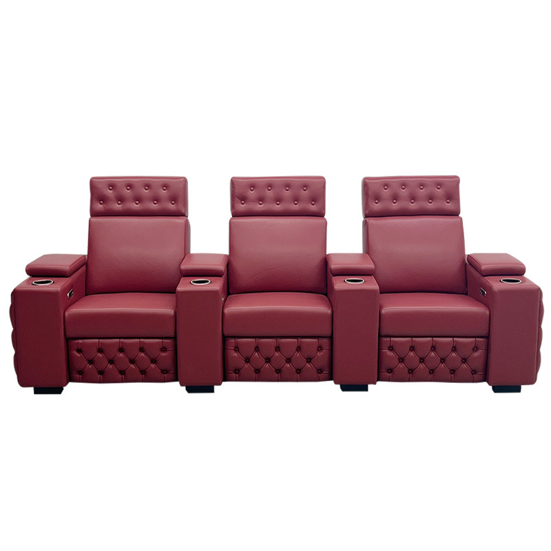 Contact surface cowhide three-seat and 2 middle console video room private cinema sofa luxury, all-electric stretching function