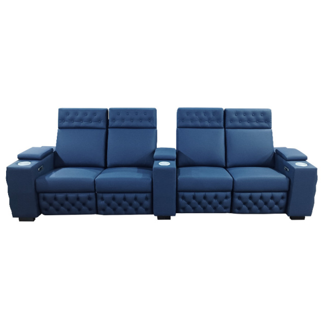 Contact surface cowhide four-seat and middle console video room private cinema sofa luxury, all-electric stretching function