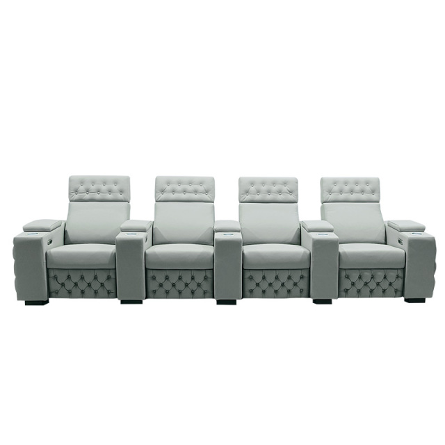 Contact surface cowhide four-seat and 3 middle console video room private cinema sofa luxury, all-electric stretching function