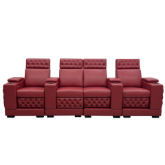 Contact surface cowhide four-seat and 2 middle console video room private cinema sofa luxury, all-electric stretching function，Specially raised base design