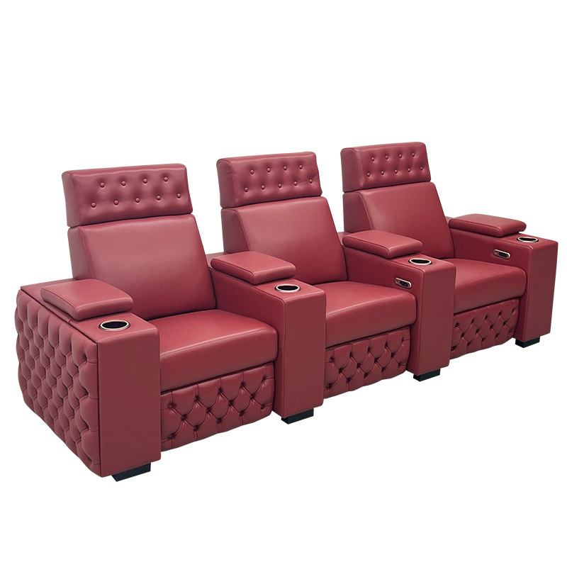 Contact surface cowhide three-seat and 2 middle console video room private cinema sofa luxury, all-electric stretching function