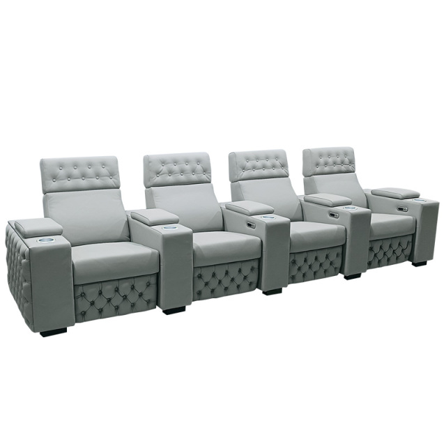 Contact surface cowhide four-seat and 3 middle console video room private cinema sofa luxury, all-electric stretching function