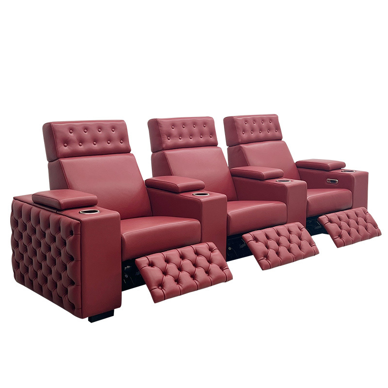 Contact surface cowhide three-seat and 2 middle console video room private cinema sofa luxury, all-electric stretching function
