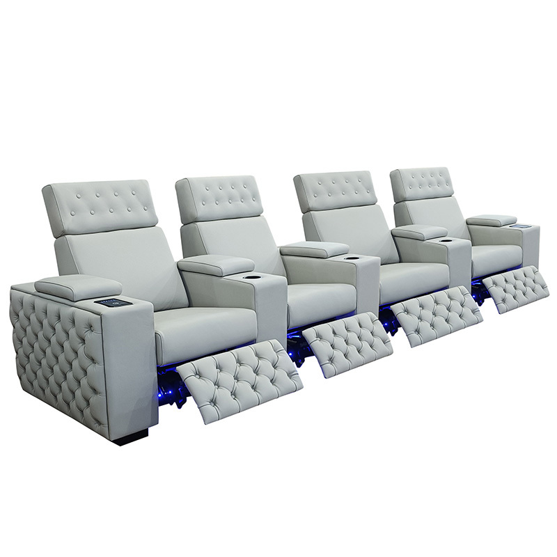 Contact surface cowhide four-seat and 3 middle console video room private cinema sofa luxury, all-electric stretching function
