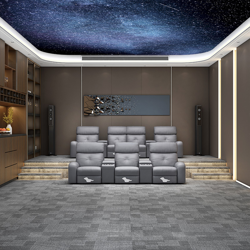 Three-seat and 2 middle console video room private cinema sofa luxury, all-electric stretching function