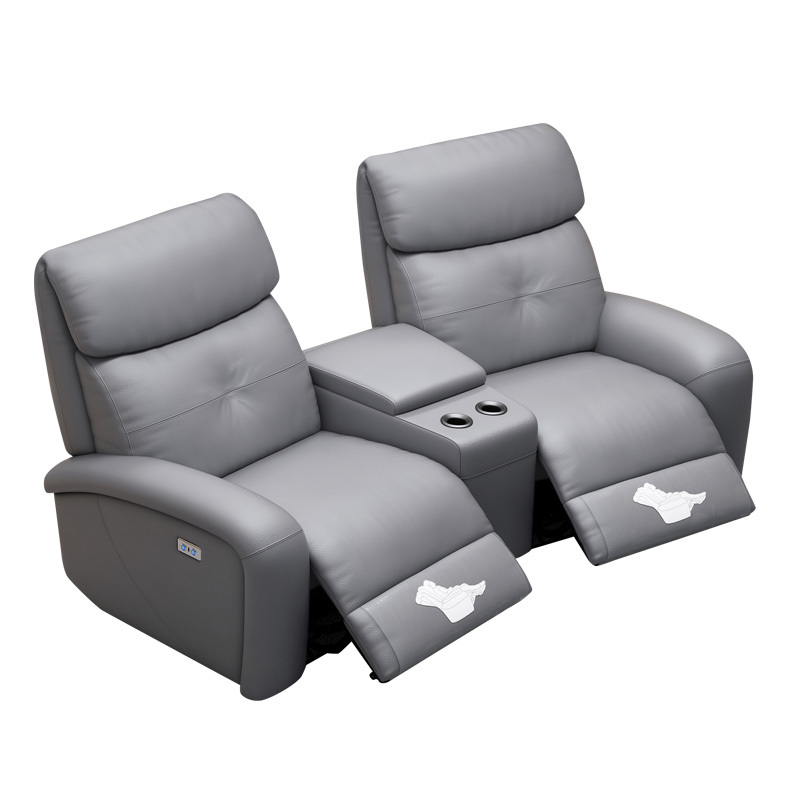 Contact surface cowhide two-seat and middle console arc design video room private cinema sofa luxury, all-electric stretching function