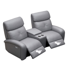 Contact surface cowhide two-seat and middle console arc design video room private cinema sofa luxury, all-electric stretching function