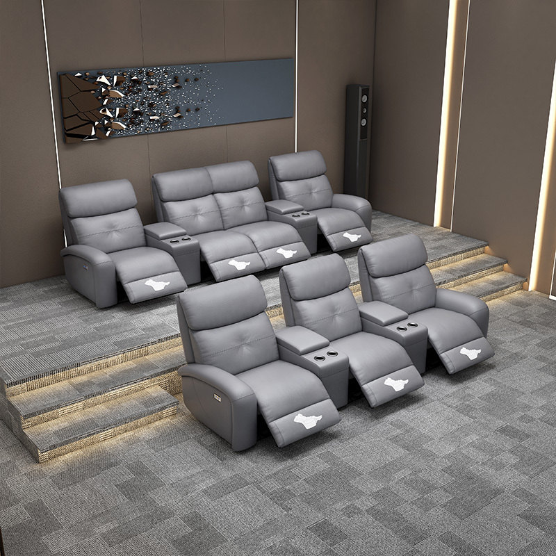 Three-seat and 2 middle console video room private cinema sofa luxury, all-electric stretching function