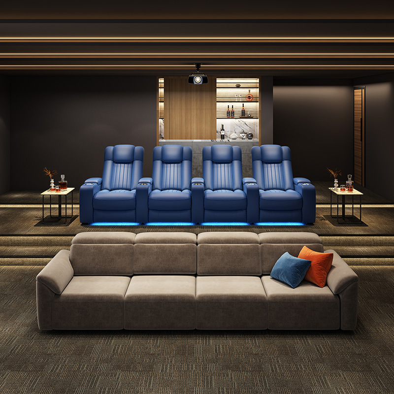 Four-seat and 3 middle console video room private cinema sofa luxury, all-electric stretching function
