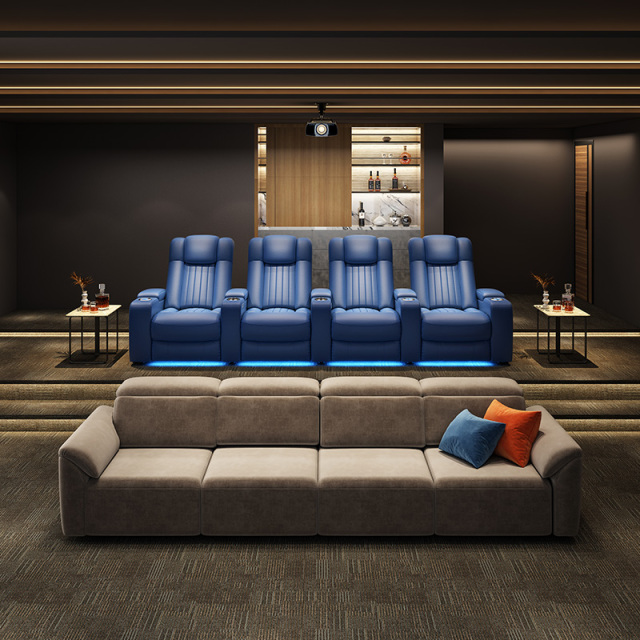 Four-seat and 3 middle console video room private cinema sofa luxury, all-electric stretching function
