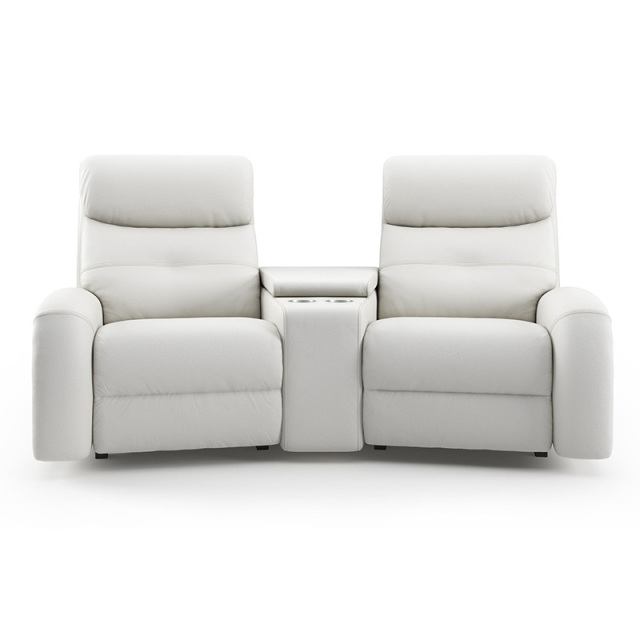 Contact surface cowhide two-seat and middle console arc design video room private cinema sofa luxury, all-electric stretching function