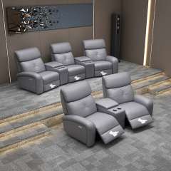 Contact surface cowhide two-seat and middle console arc design video room private cinema sofa luxury, all-electric stretching function