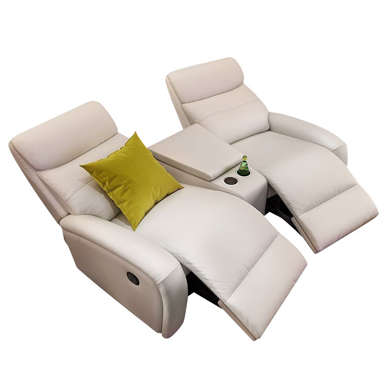 Contact surface cowhide two-seat and middle console arc design video room private cinema sofa luxury, all-electric stretching function