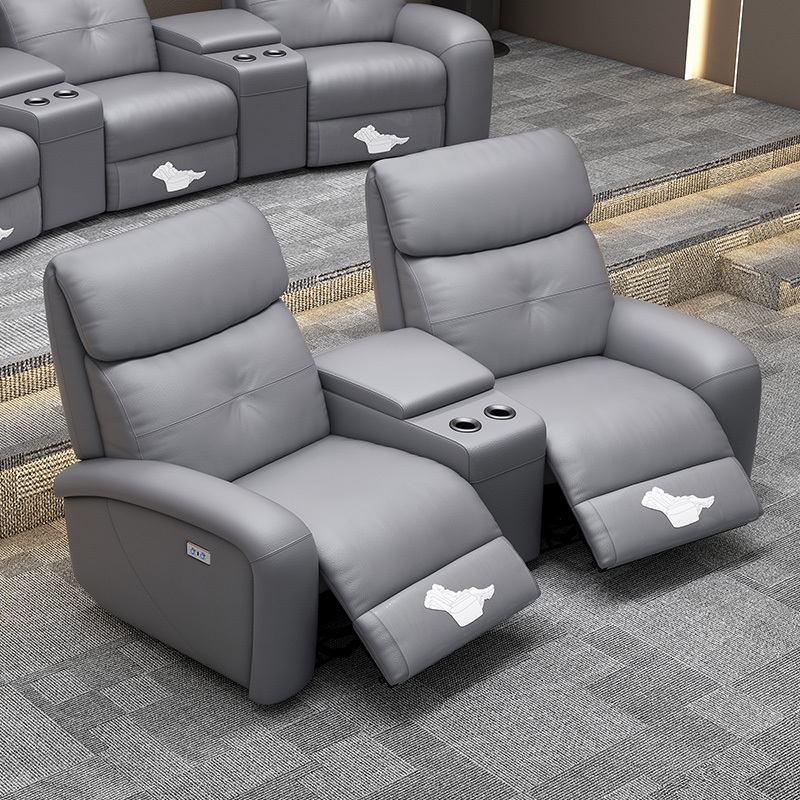 Contact surface cowhide two-seat and middle console arc design video room private cinema sofa luxury, all-electric stretching function