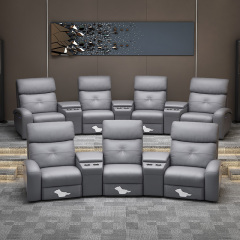 Contact surface cowhide three-seat and 2 middle console arc design video room private cinema sofa luxury, all-electric stretching function