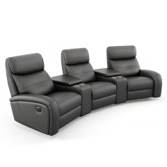Contact surface cowhide three-seat and 2 middle console arc design video room private cinema sofa luxury, all-electric stretching function