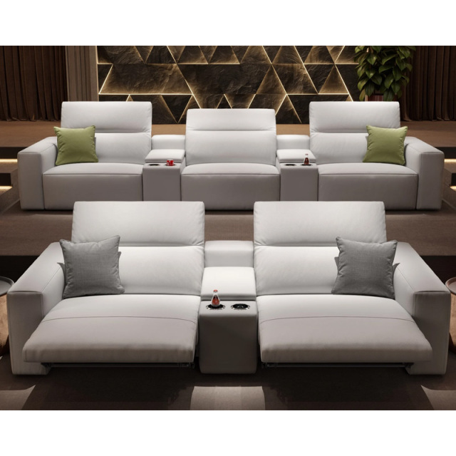 Three-seat and 2 middle console video room private cinema sofa luxury, all-electric stretching function