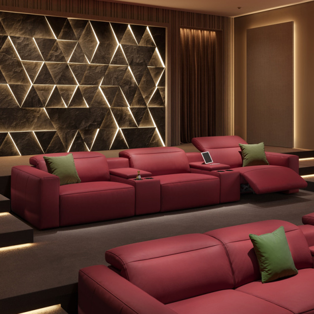 Three-seat and 2 middle console video room private cinema sofa luxury, all-electric stretching function