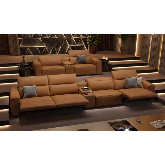 Four-seat and middle console video room private cinema sofa luxury, all-electric stretching function
