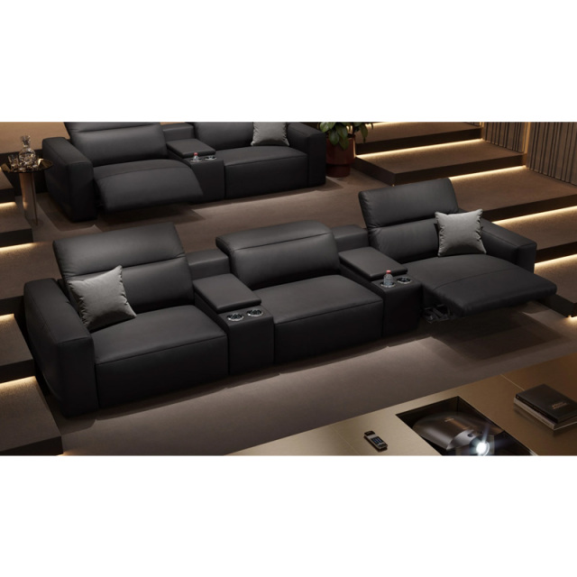 Three-seat and 2 middle console video room private cinema sofa luxury, all-electric stretching function