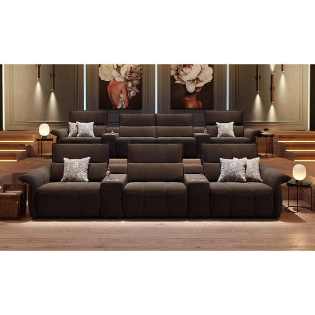 Three-seat and 2 middle console video room private cinema sofa luxury, all-electric stretching function