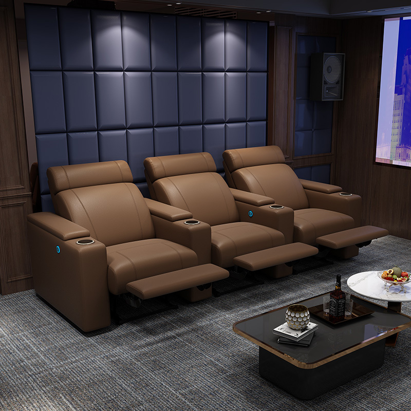 Three-seat and 2 middle console video room private cinema sofa luxury, all-electric stretching function