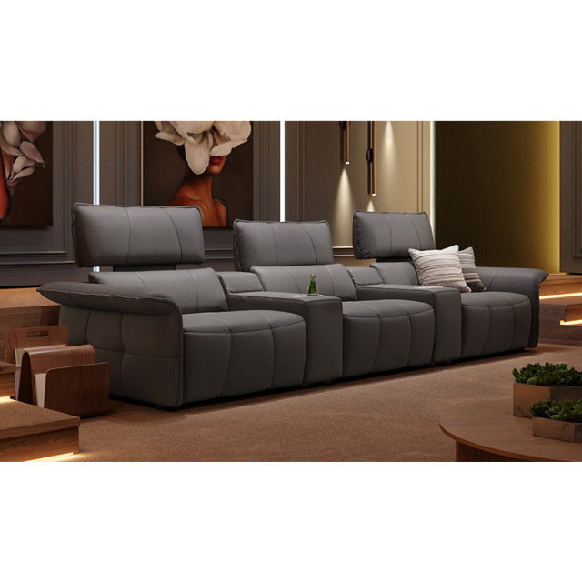 Three-seat and 2 middle console video room private cinema sofa luxury, all-electric stretching function