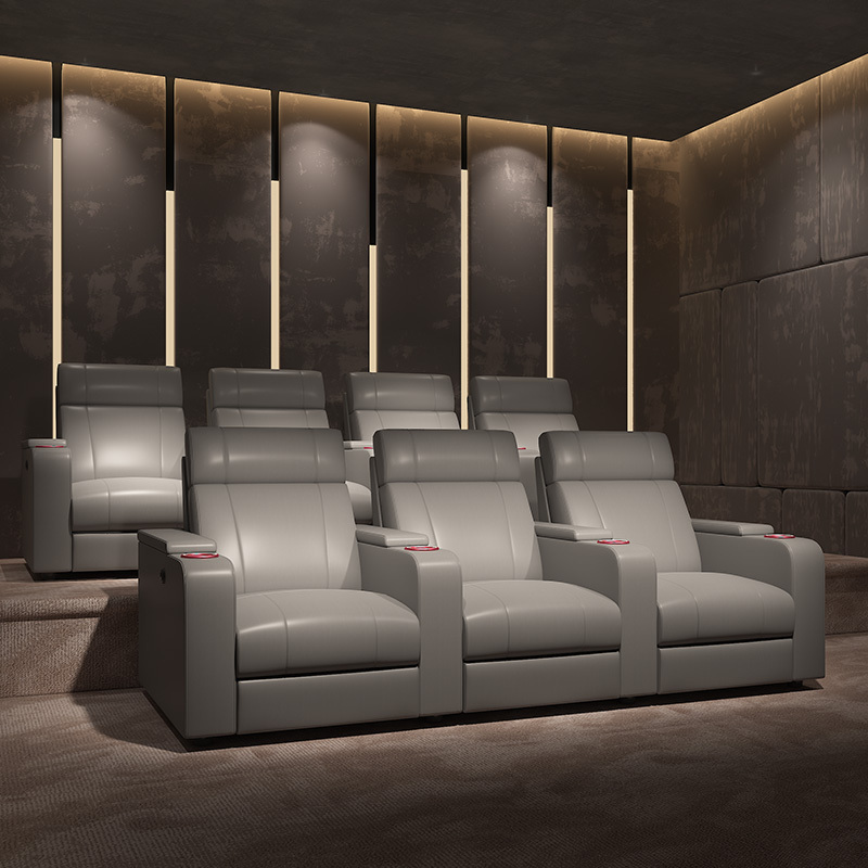 Three-seat and 2 middle console video room private cinema sofa luxury, all-electric stretching function