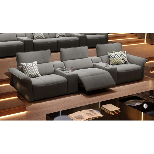 Three-seat and 2 middle console video room private cinema sofa luxury, all-electric stretching function